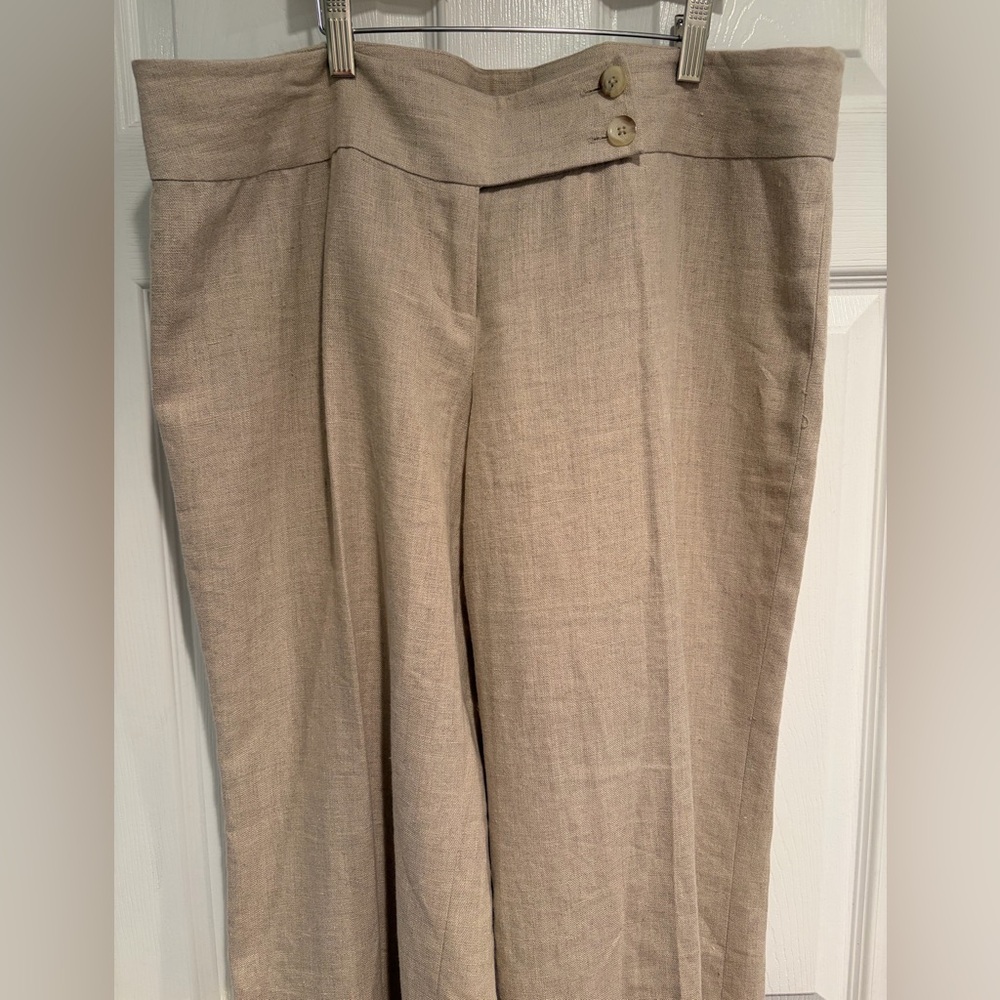 Michael Kors 100% Linen Wide Leg Pants Women’s Size 14‎ Beige Tan Resort Coastal